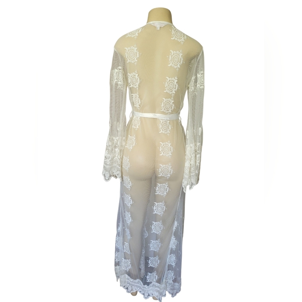 HOMEBODII White Sheer Lace Robe White XS BHLDN Wedding Honeymoon Bridal Lingerie - Picture 5 of 6